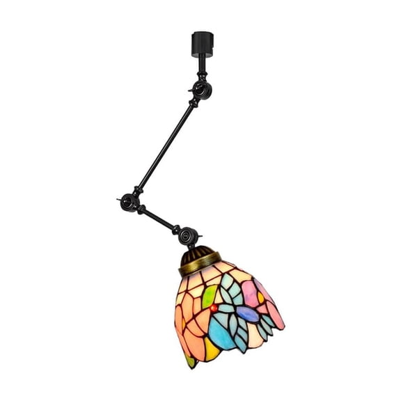 KAYYELAMP H-Type Track Head Lighting Adjustable Angle Tiffany Ceiling Lamp Art Handmade Bird Pattern Colorful Glass Black Metal Track Light for Gallery Store(No Bulb, Track)
