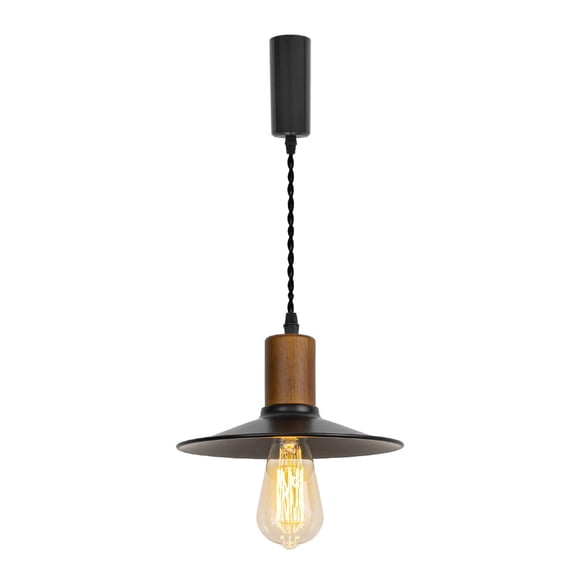 KAYYELAMP H-Type Track Lamp Black Dia 8.6 Inches Metal Shade Walnut Base Adjusted Cord Track Mount Pendant Light for Kitchen Dining Table Loft(No Bulb, Track)