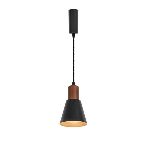 KAYYELAMP H-Type Track Lamp Black Mini Metal Shade Walnut Base Adjusted Cord Track Mount Pendant Light for Kitchen Dining Table Loft(No Bulb, Track)