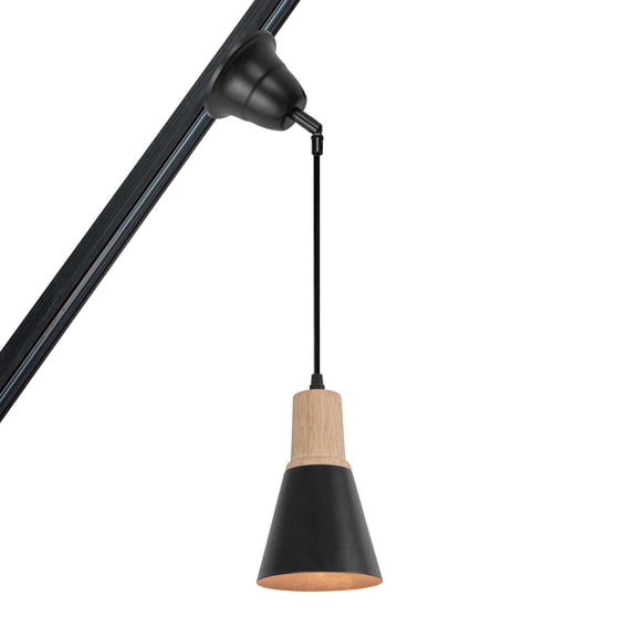 KAYYELAMP H-Type Track Lamp Black Mini Metal Shade Wooden Base Adjusted Cord Track Mount Pendant Light for Inclined Position Roof Room(No Bulb, Track)