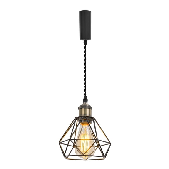 KAYYELAMP H-Type Track Lamp Bronze Base with Metal Diamond Shape Hollow Shade Adjusted Cord Track Pendant Light for Kitchen Dining Table Loft(No Bulb, Track)