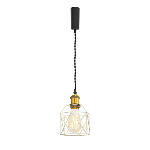 KAYYELAMP H-Type Track Lamp E26 Copper Finish Base White Cage Metal Shade 3.2 Ft Adjusted Cord Simple Track Pendant Light for Home Kitchen Farmhouse Loft(No Bulb, Track)