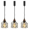 thumbnail image 1 of KAYYELAMP H-Type Track Lamp E26 Walnut Base Metal Hollow Cage Shade 3.2 Ft Adjusted Cord Vintage Track Pendant Light for Home Kitchen Farmhouse Set Three(No Bulb, Track), 1 of 7