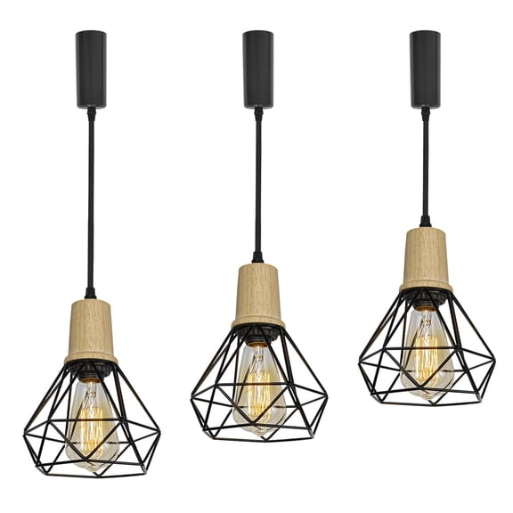 KAYYELAMP H-Type Track Lamp Log Base Metal Hollowing Shade Adjusted Cord Vintage Track Pendant Light Set Three for Kitchen Dining Table Loft(No Bulb, Track)