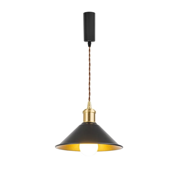 KAYYELAMP H-Type Track Light 3.2Ft Adjustable Cord Brass Base Black Metal Shade Inner Gold Classic Style Pendant for Farmhouse Home Store(No Bulb, Track)