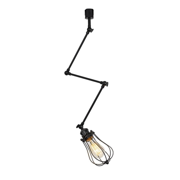 KAYYELAMP H-Type Track Light Black Metal Adjustable Arm Rotated Pendant Light With Black Cage Shade Vintage Design For Loft Kitchen(No Bulb, Track)