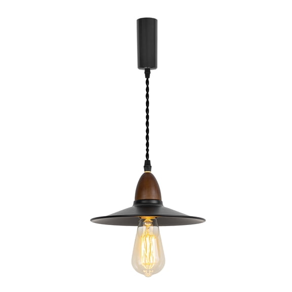 KAYYELAMP H-Type Track Light Walnut Base,Black Metal Shade,Adjusted Cord,Track Pendant Light for Kitchen Dining Table Loft,Bar(No Bulb, Track)