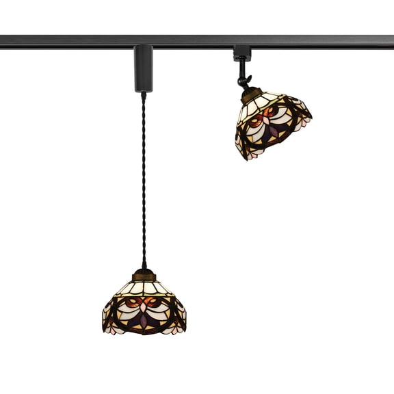 KAYYELAMP H-Type Track Mount 1Pcs 3.9Ft Adjustable Cord Pendant Light, 1Pcs Adjusted Angle Tiffany Track Lamp Multi-Color Handmade Glass Shade For Home Office(No Bulb, Track)