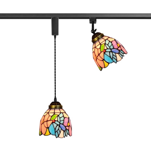 KAYYELAMP H-Type Track Mount 1Pcs 3.9Ft Adjustable Cord Pendant Light, 1Pcs Adjusted Angle Track Lamp Bird Pattern Handmade Colorful Glass Tiffany Style For Home Office(No Bulb, Track)