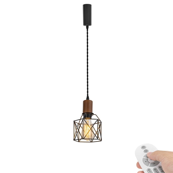 KAYYELAMP H-Type Track Mount Remote Dimmable Lighting Walnut E26 Base Black Cage Metal Shade 3.2Ft Adjusted Cord Vintage Pendant Light for Kitchen Dining Table Loft(No Track)