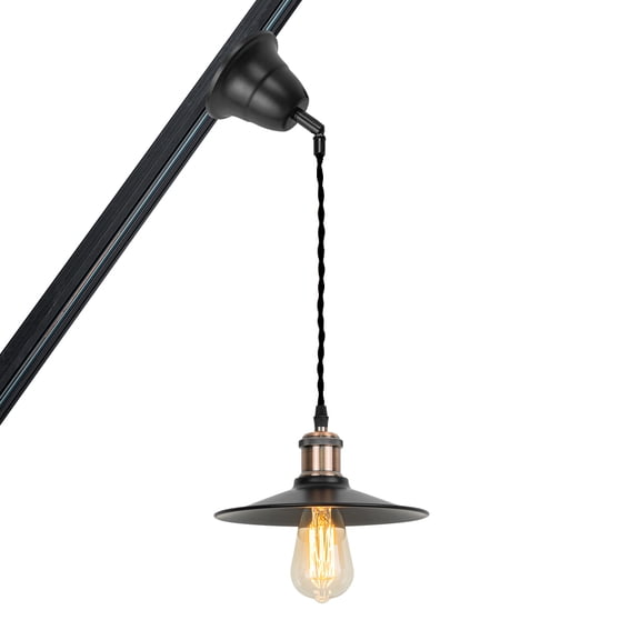 KAYYELAMP H-type Track Red Bronze Base Black Metal Shade Adjusted Cord Track Pendant Light for Inclined Position Roof Room(No Bulb)