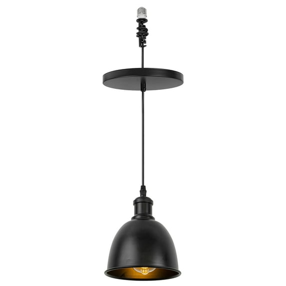 KAYYELAMP Hanging Light Black Base Black Metal Shade E26 Connection Retro Design Pendant Lamp Replacement Downlight for Kitchen Dining Table Loft(No Bulb)
