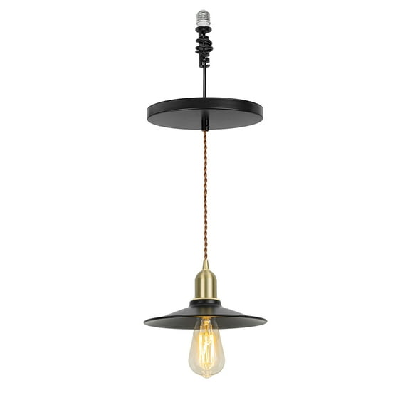 KAYYELAMP Hanging Light Brass Base Black Metal Shade E26 Connection Vintage Design Pendant Lamp Replacement Downlight For Kitchen Dining Table Loft Bar(No Bulb)