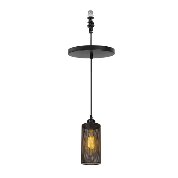 KAYYELAMP Hanging Light E26 Connection Black Column Hollow Iron Lampshade 3.2Ft Adjusted Cord Vintage Pendant Light Replacement Downlight for Kitchen Island Loft(No Bulb)