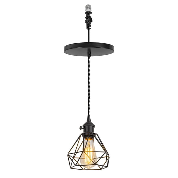 KAYYELAMP Hanging Light E26 Connection Black Switch Base Metal Hollow Shade Retro Pendant Lamp Replacement Downlight for Kitchen Island Dining Table Loft(No Bulb)