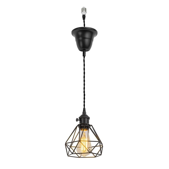 KAYYELAMP Hanging Light E26 Connection Black Switch Base Metal Hollow Shade Retro Pendant Lamp Replacement Downlight for Kitchen Island Dining Table Stairs(No Bulb)