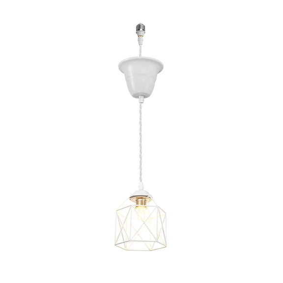 KAYYELAMP Hanging Light E26 Connection White Metal Cage Lampshade E12 Base 3.2Ft Cord Minimalist Pendant Light Replacement Downlight for Kitchen Island Loft(No Bulb)