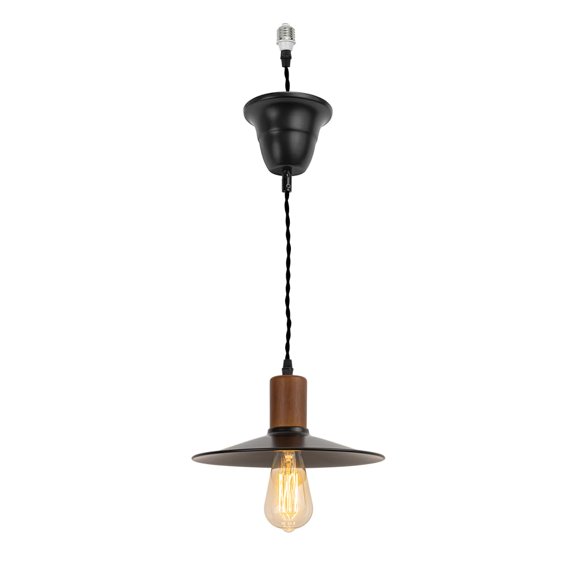 KAYYELAMP Hanging Light Vintage Design Walnut Base Dia 10.2" Black Shade E26 Connection Pendant Lamp Replacement Downlight For Kitchen Dining Table Loft(No Bulb)
