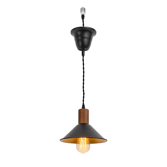 KAYYELAMP Hanging Light Vintage Design Walnut Base Gold Inner Black Outer Shade E26 Connection Pendant Lamp Replacement Downlight for Kitchen Dining Table Loft(No Bulb)