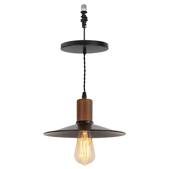 KAYYELAMP Hanging Light Walnut Base Dia 10.2" Black Shade E26 Connection Vintage Design Pendant Lamp Replacement Downlight For Kitchen Dining Table Loft(No Bulb)