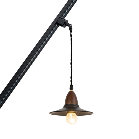 KAYYELAMP Inclined Position Roof Tracking Light H-Type Adjusted Rotated Angle 3.2 Ft Wire Walnut Base Black Shade Retro Design Droplight for Home Kitchen(No Bulb, Track)