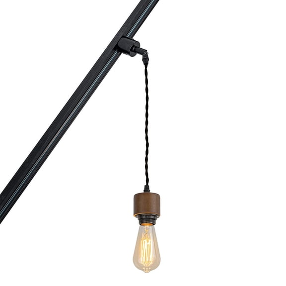 KAYYELAMP Inclined Position Roof Tracking Light J-Type Adjusted Rotated Angle 4.9 Ft Wire Walnut Base Retro Design Droplight for Home Store(No Bulb, Track)
