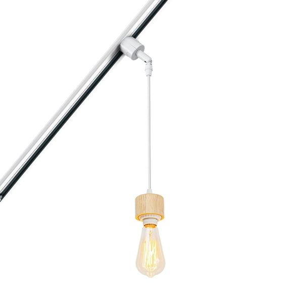 KAYYELAMP Inclined Position Roof Tracking Light J-Type Adjusted Rotated Angle 4.9 Ft Wire Wood Base Retro Design Droplight for Home Store(No Bulb, Track)