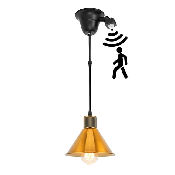 KAYYELAMP Industrial Style Motion-Activated Track Light H-Type 1.9ft Cord Gold Metal Vintage Pendant For Office Kitchen Restaurant