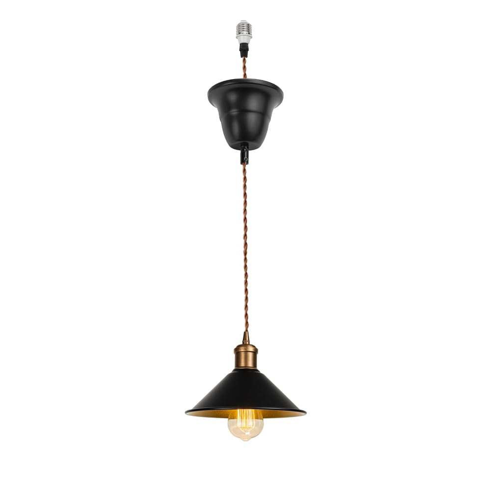 KAYYELAMP Inner Gold Black Metal Shade Hanging Light E26 Copper Base Adjusted Cord Droplight Vintage Pendant Light Fixture for Kitchen Island Sink Home(No Bulb)