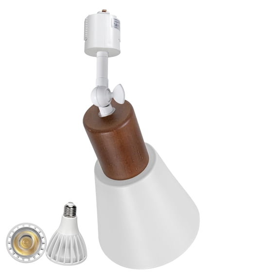 KAYYELAMP J System Adjustable Titl Angle Track Lighting Full Spectrum 6000K 25W Bulb Walnut Base White Metal Shade Vintage Design for Farmhouse Kitchen Plant Rooms