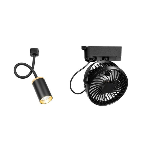 KAYYELAMP J System Track Mount Black Ceiling Mini Fan x1, Dimmable Flexible Hose Spot Lamp x1, Adjustable Angle, Light Beam Modern for Kitchen Home Plant Shelf