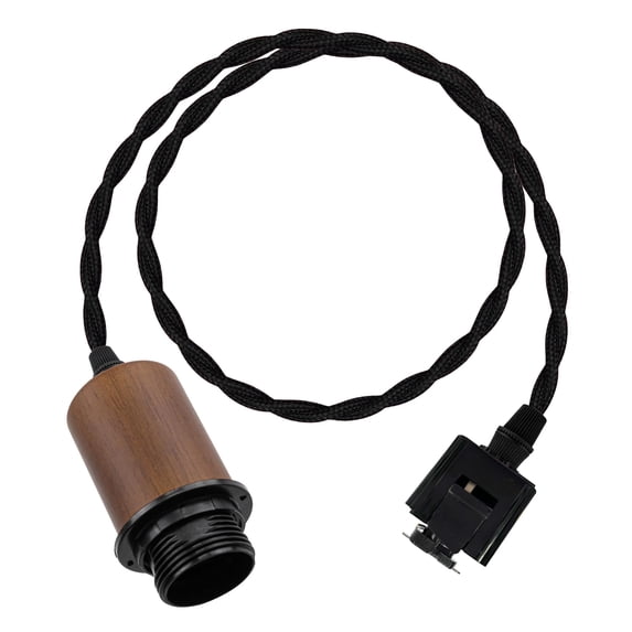 KAYYELAMP J-Type Total Length 11.8in Track Pendant Light E26 Brown Wooden Base Vintage Design for DIY Kitchen Sink Living Room(No Bulb, Track)