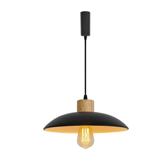 KAYYELAMP J-Type Track E26 Wood Base Black Metal Flat Shade Vintage Design 3.2 Ft Adjusted Cord Track Pendant Light for Home Kitchen Sink Farmhouse(No Bulb, Track)