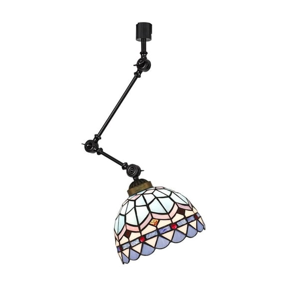 KAYYELAMP J-Type Track Head Lighting Adjust Angle Tiffany Ceiling Lamp Art Handmade Blue Glass Shade Black Metal Antique Track Light for Gallery Store(No Bulb, Track)