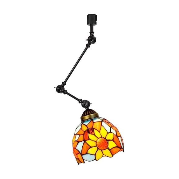 KAYYELAMP J-Type Track Head Lighting Adjust Angle Tiffany Ceiling Lamp Art Handmade Colorful Sunflowers Pattern Glass Shade Black Metal Track Light for Gallery Store(No Bulb, Track)
