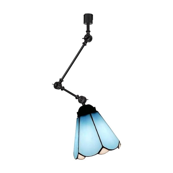 KAYYELAMP J-Type Track Head Lighting Adjustable Angle Tiffany Ceiling Lamp Art Handmade Blue Glass Black Metal Track Light for Gallery Store(No Bulb, Track)