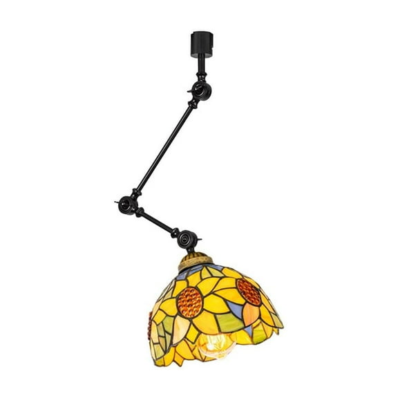 KAYYELAMP J-Type Track Head Lighting Adjustable Angle Tiffany Ceiling Lamp Art Handmade Colorful Sunflowers Pattern Glass Black Metal Track Light for Gallery Store(No Bulb, Track)
