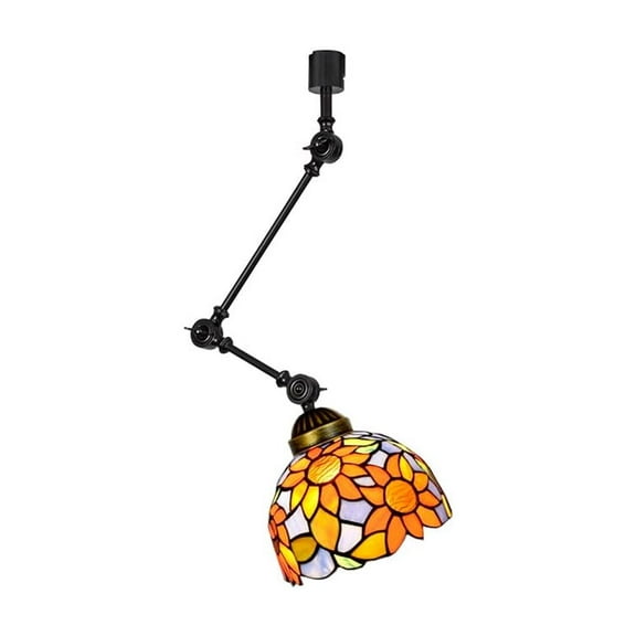 KAYYELAMP J-Type Track Head Lighting Adjustable Angle Tiffany Ceiling Lamp Art Handmade Sunflowers Pattern Glass Black Metal Track Light for Gallery Store(No Bulb, Track)