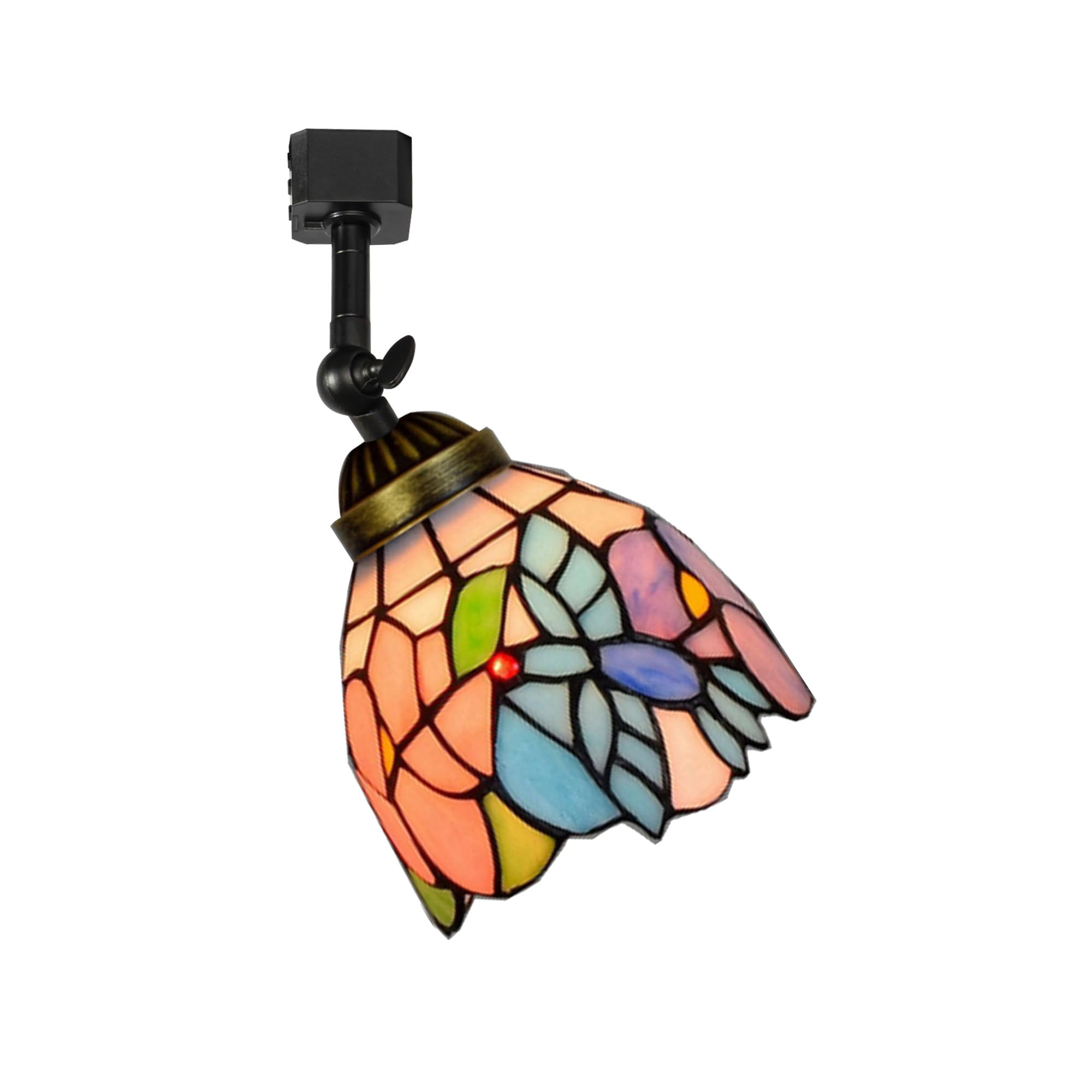 KAYYELAMP J-Type Track Head Lighting Adjustable Angle Tiffany Ceiling Light Bird Pattern Colorful Glass Shade Handmade Track Light Fixture For Gallery Mirror Front