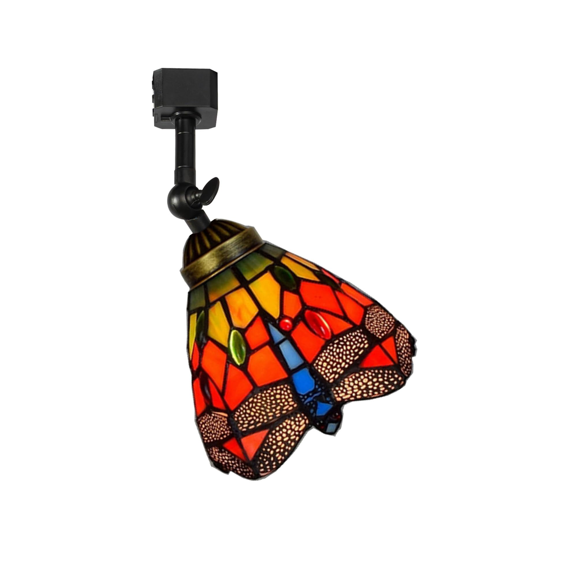 KAYYELAMP J-Type Track Head Lighting Adjustable Angle Tiffany Ceiling Light Colorful Dragonfly Glass Shade Handmade Track Light Fixture For Gallery Mirror Front