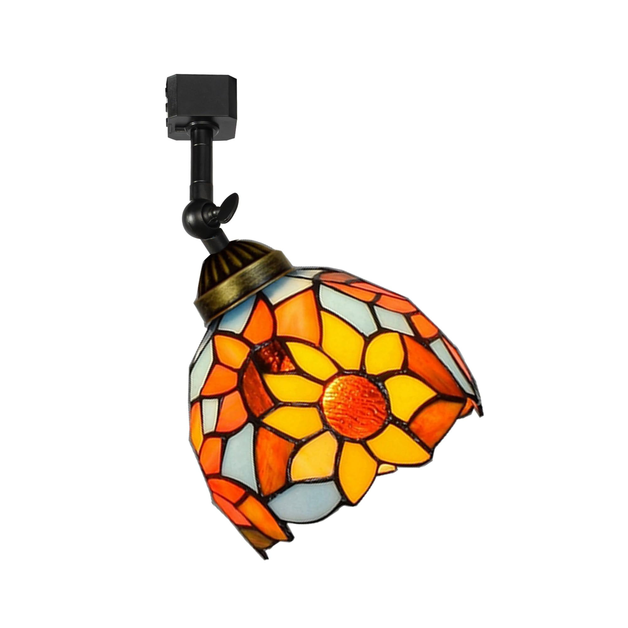 KAYYELAMP J-Type Track Head Lighting Adjustable Angle Tiffany Ceiling Light Colorful Glass Sunflowers Lampshade Handmade Track Light Fixture For Gallery Mirror Front
