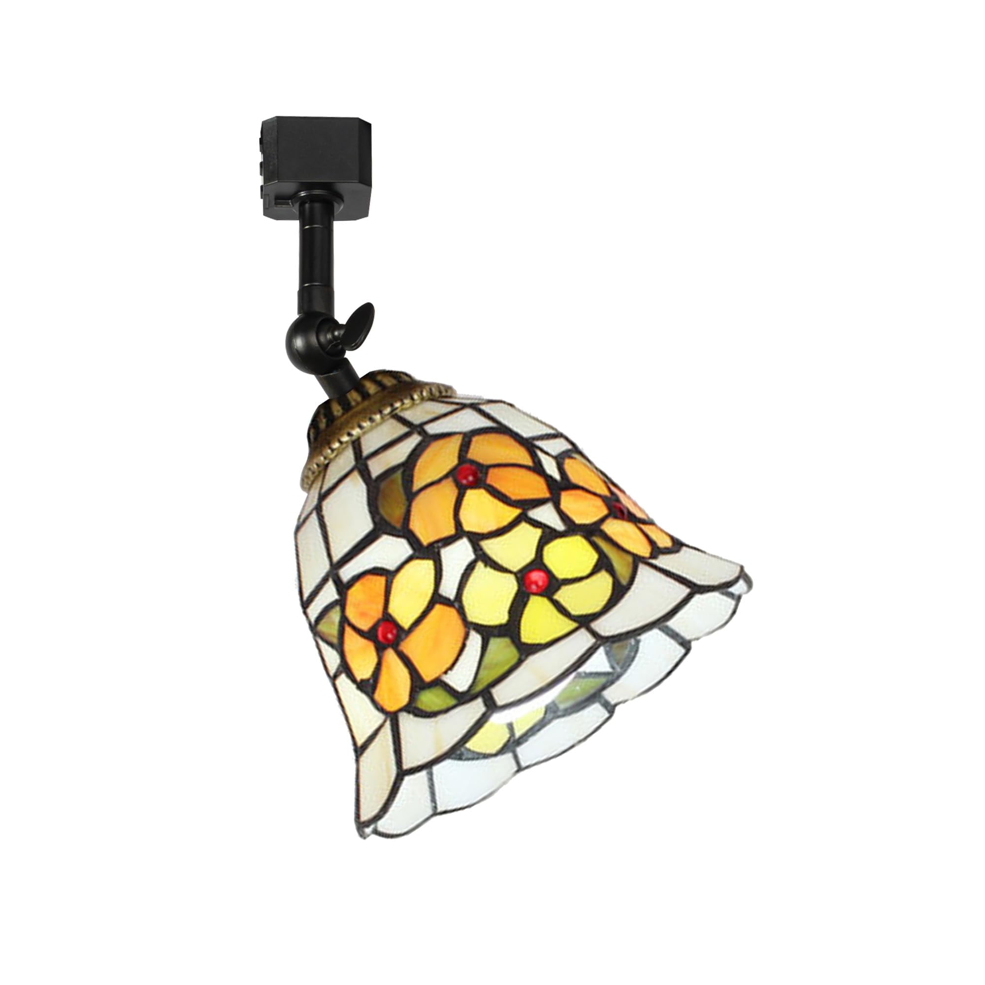 KAYYELAMP J-Type Track Head Lighting Adjustable Angle Tiffany Ceiling Light Flowers Pattern Glass Shade Handmade Track Light Fixture For Gallery Mirror Front