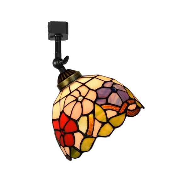 KAYYELAMP J-Type Track Head Lighting Adjustable Angle Tiffany Ceiling Light Morning Glory Colorful Glass Shade Handmade Track Light Fixture For Gallery Mirror Front