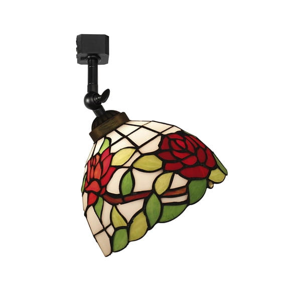 KAYYELAMP J-Type Track Head Lighting Adjustable Angle Tiffany Ceiling Light Red Rose/Leaf Glass Shade Handmade Track Light Fixture For Gallery Mirror Front