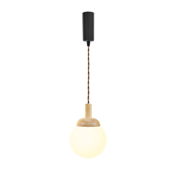 KAYYELAMP J-Type Track Lamp Wood with White Ball Glass Shade 3.2 Ft Adjusted Cord Modern Pendant Light for Home Kitchen Farmhouse 1-Pack(No Bulb, Track)