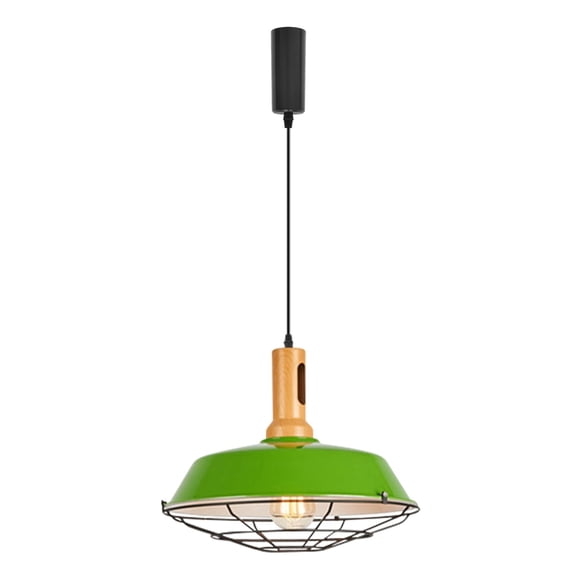 KAYYELAMP J-Type Track Light 3.2Ft Adjusted Cord Wood Base Green Metal Shade Black Cage Vintage Design Track Lamp for Dining Table Kitchen Home(No Bulb, Track)