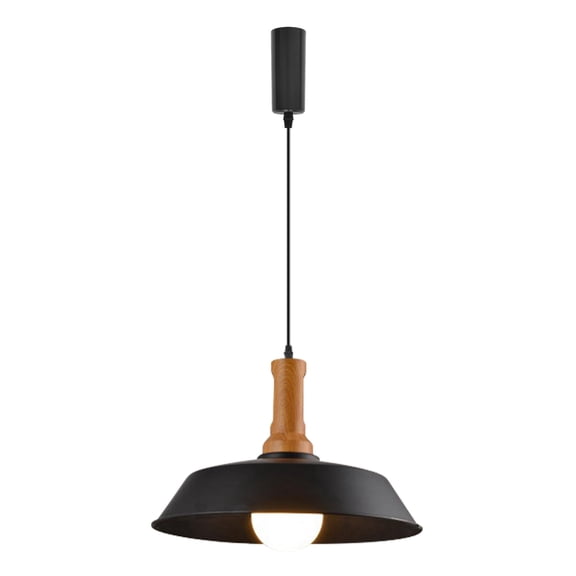 KAYYELAMP J-Type Track Light 3.2Ft Adjusted Cord Wood Base Macaron Black Metal Shade Vintage Design Track Lamp for Dining Table Kitchen Home(No Bulb, Track)