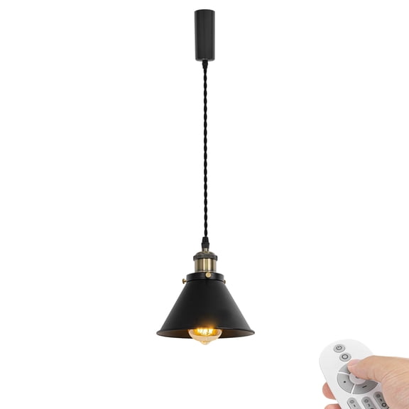 KAYYELAMP J-Type Track Light Adjustable Cord Dimming Timing Pendant Black Metal Shade Bronze E26 Base Vintage Design for Kitchen Bar Loft(No Track)