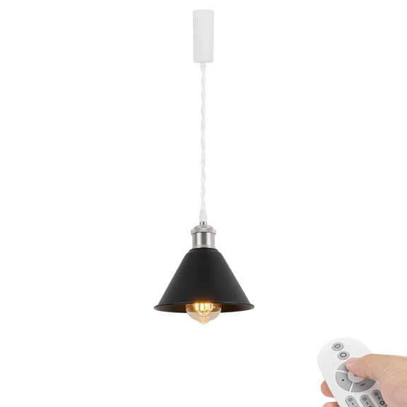 KAYYELAMP J-Type Track Light Adjustable Cord Dimming Timing Pendant Black Metal Shade Matt Nickel E26 Base Vintage Design for Kitchen Bar Loft(No Track)