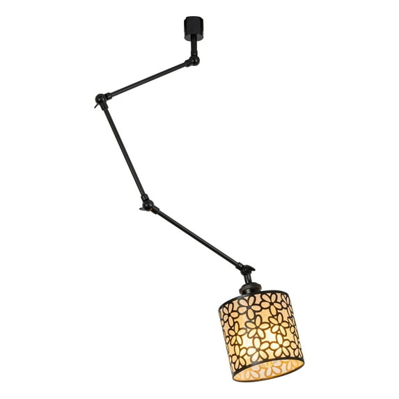 KAYYELAMP J-Type Track Light Black Metal Adjustable Arm Rotated Pendant Light Black Petal Pattern Shade Vintage Design For Loft Kitchen(No Bulb, Track)